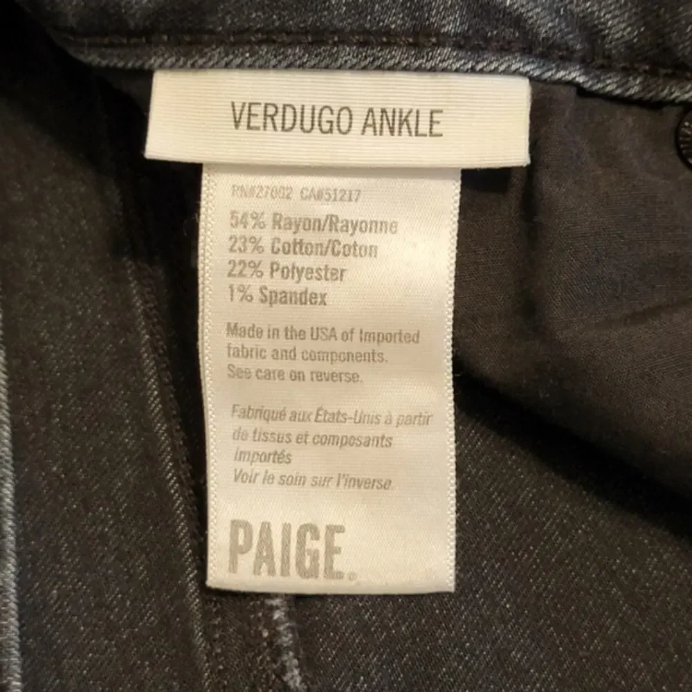 PAIGE Verdugo Mid Rise Ankle Crop Skinny Jeans Black Smoke Size 27 Chic